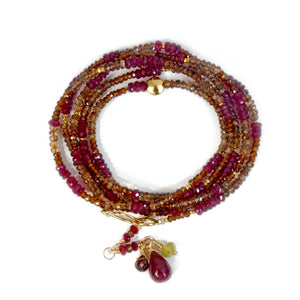 Multi Gemstone Necklace/Wrapped Bracelet with Andalusite and Ruby - Long
