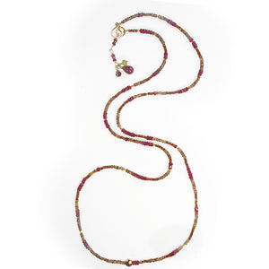 Multi Gemstone Necklace/Wrapped Bracelet with Andalusite and Ruby - Long