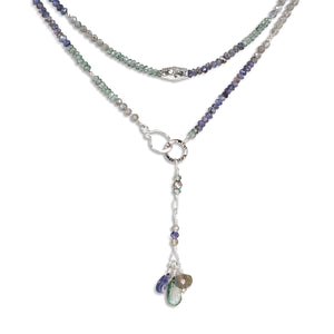 Silver Multi Gemstone Necklace/Wrapped Bracelet with Labradorite and Iolite