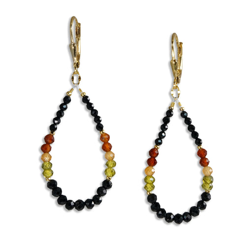 Gold Leverback Earrings with Spinel, Hessonite, Zircon - Q Evon Fine Jewelry