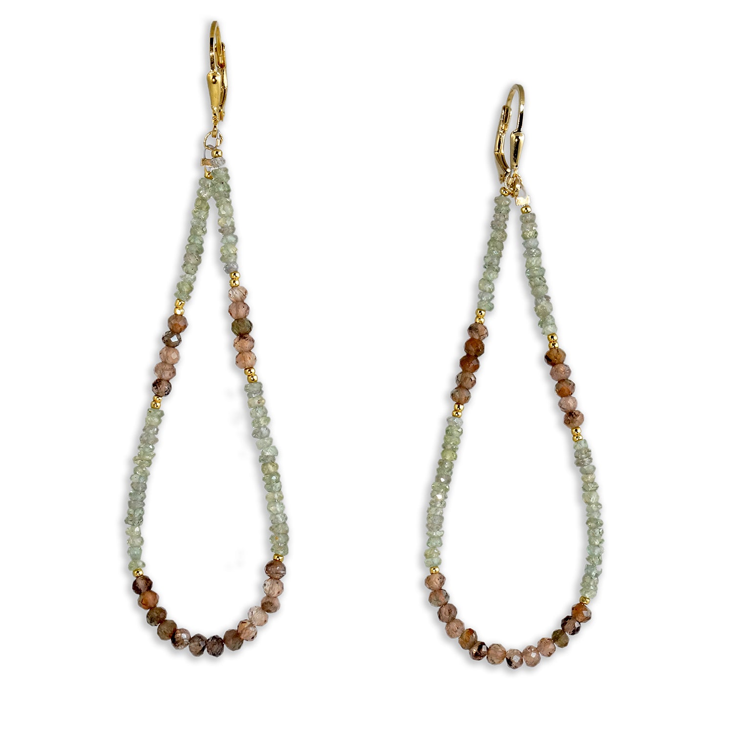 Gold Leverback Earrings with Andalusite and Green Sapphire