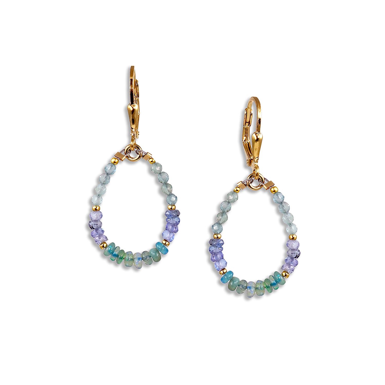 Gemstone Loop Earring Gold Leverback - Blue Opal - Small