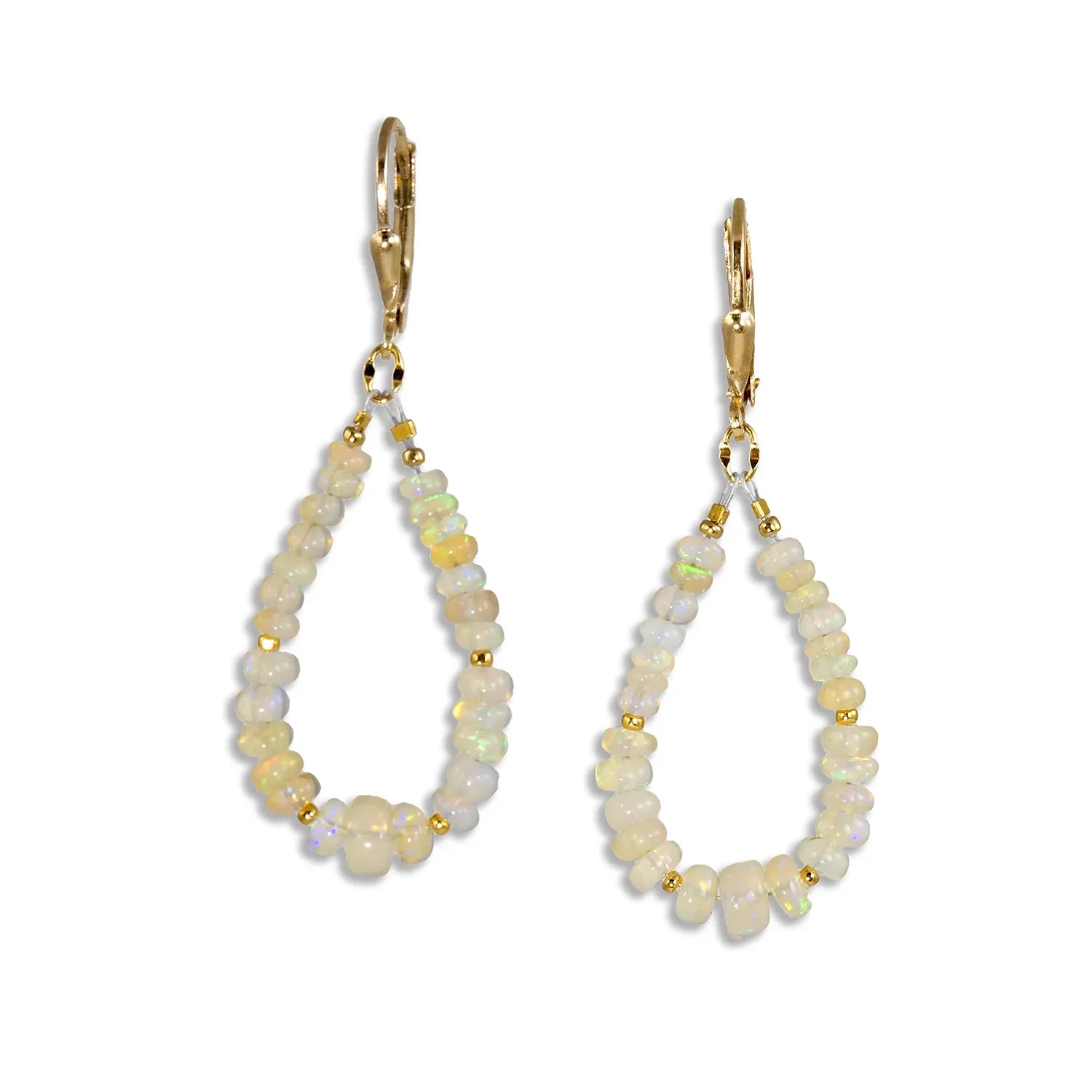Gold Leverback Earrings with White Opal Loop - Q Evon Fine Jewelry