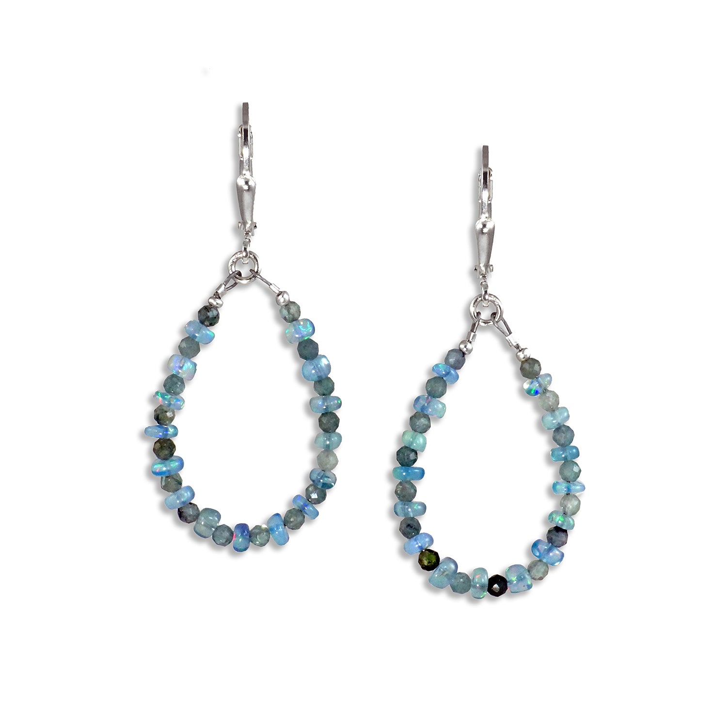 Silver Leverback Earrings with Blue Opal & Aqua - Small