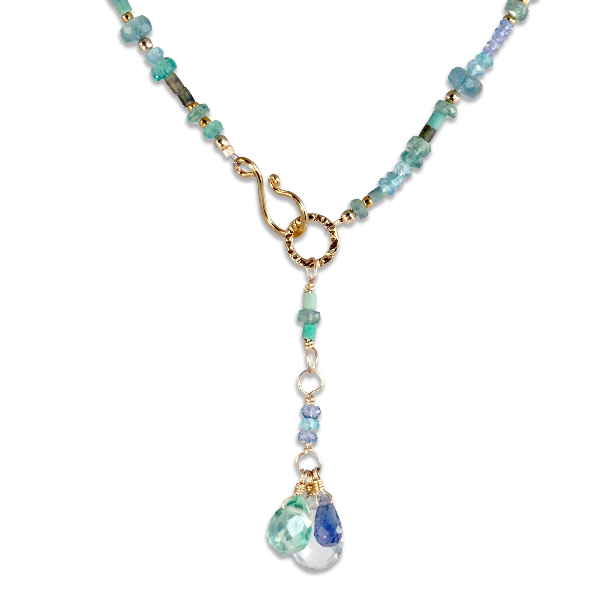 Multi Gemstone Necklace with Green Amethyst, Emerald, Apatite, Tanzanite
