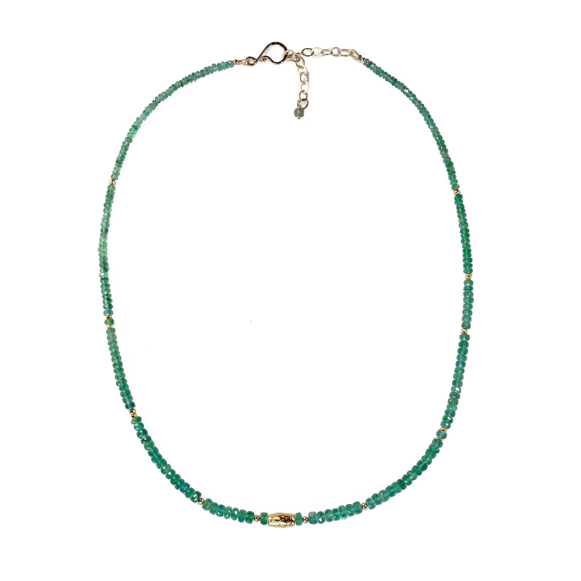 Gold Bead & Graduated Emerald Gemstone Necklace