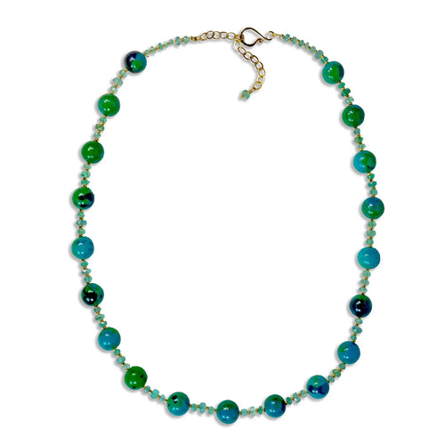 Gold Chrysocolla and Emerald Necklace - Q Evon Fine Jewelry
