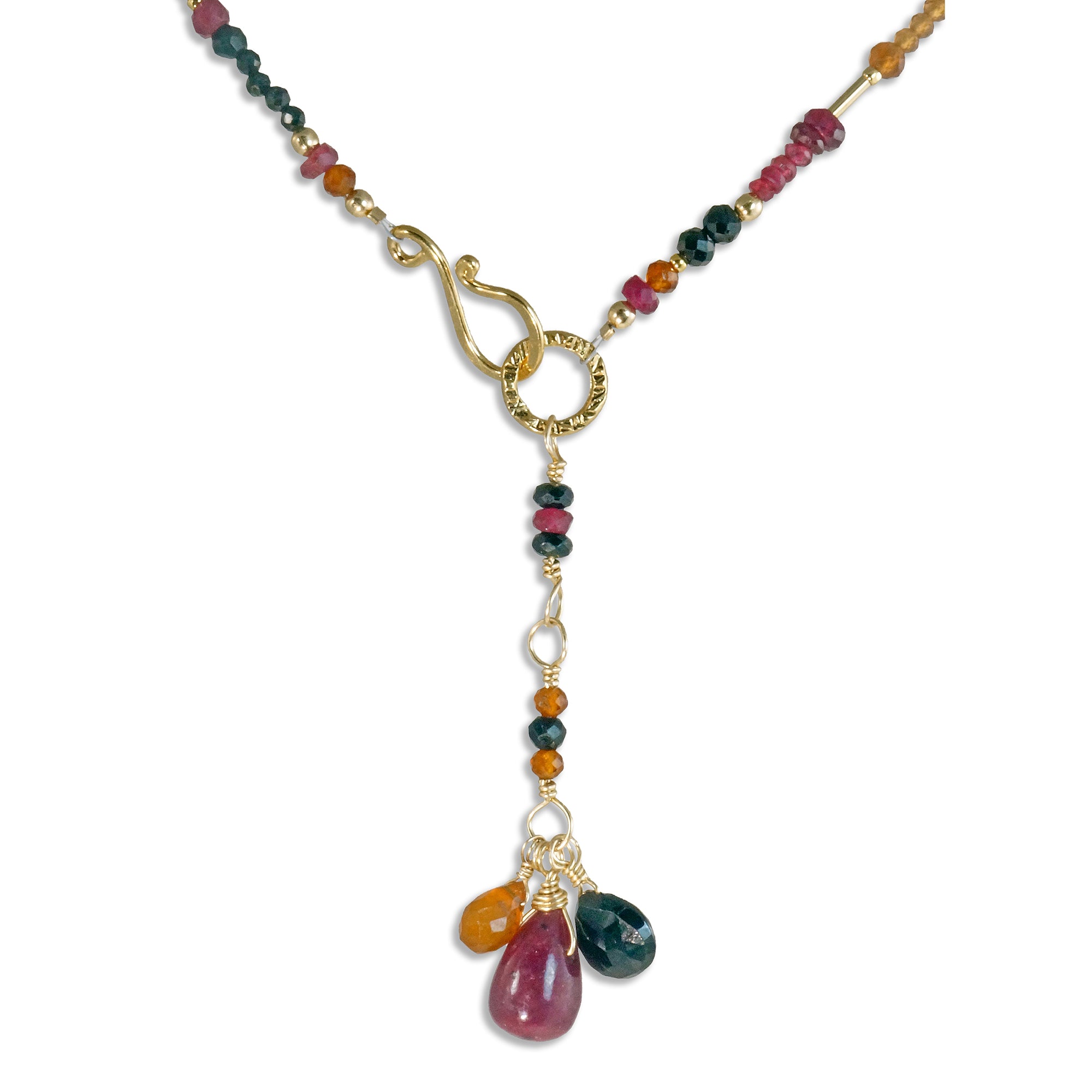 Multi Gemstone Necklace with Spinel, Hessonite, Ruby in Gold