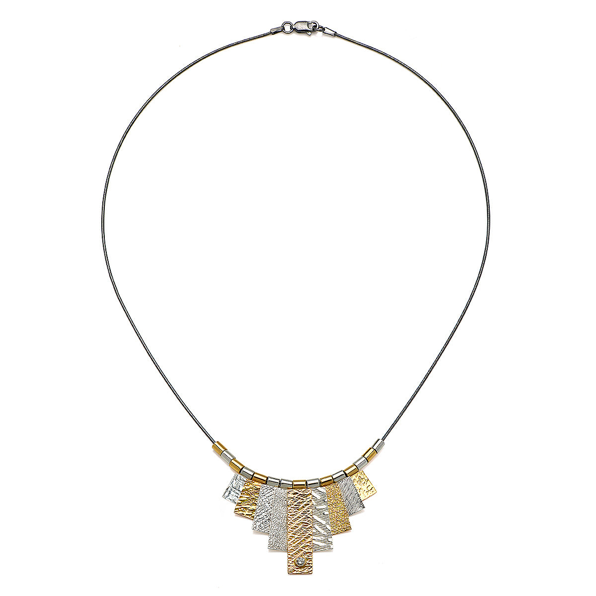 9 Tab Mixed Metal Necklace with White Lab Diamond