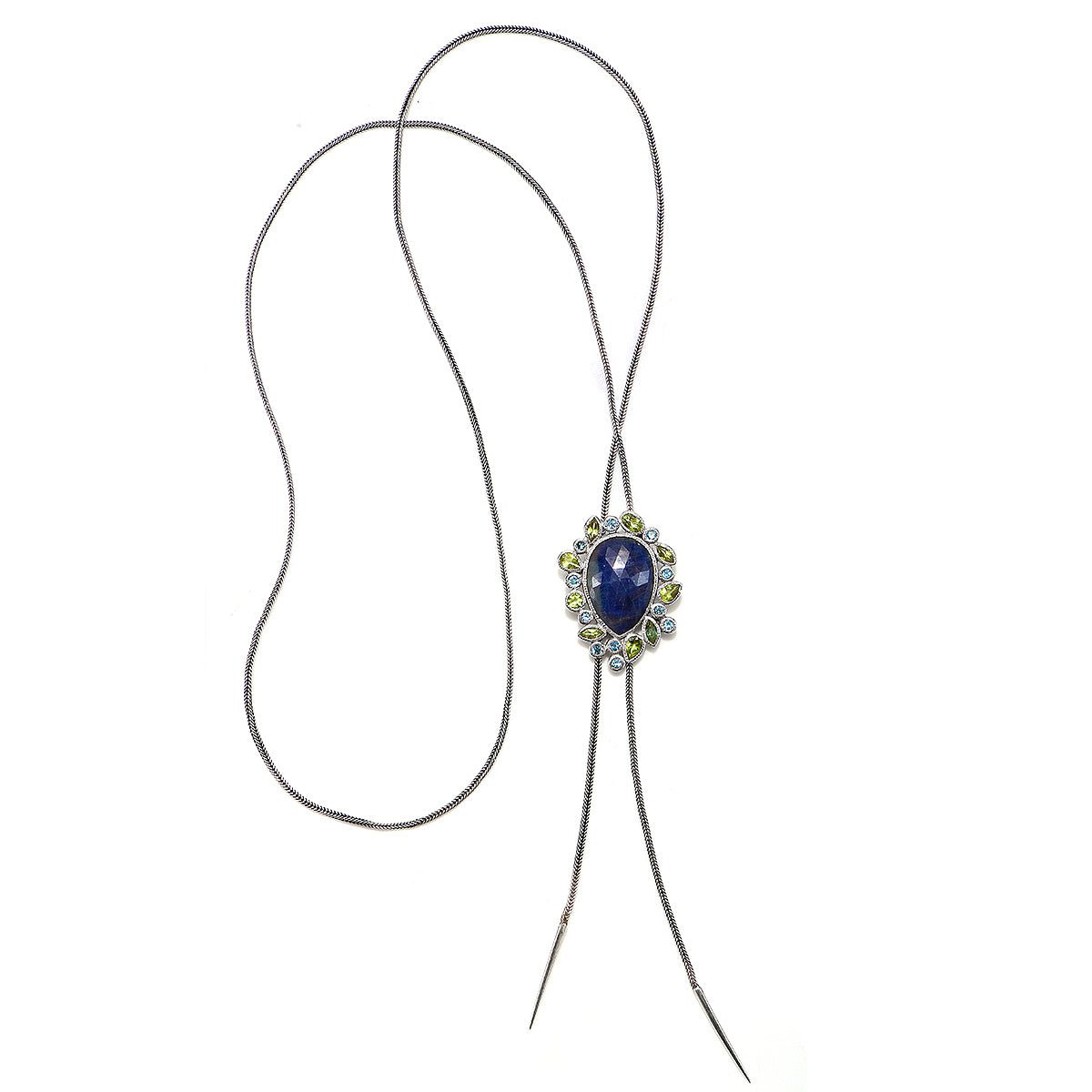 Circle of Fire - Silver Blue Sapphire Bolo Pendant