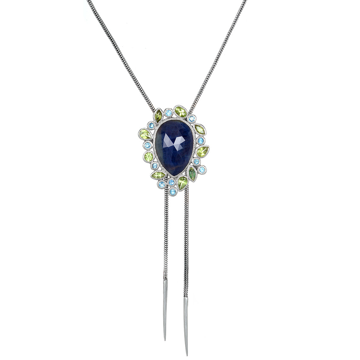Circle of Fire - Silver Blue Sapphire Bolo Pendant