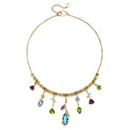 7 Stick Blue Topaz Necklace 14k gold with White Diamonds - Q Evon Fine Jewelry