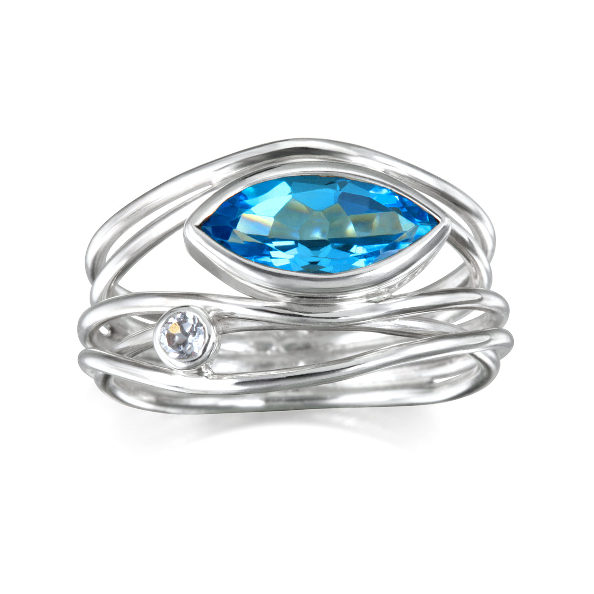East West Silver Marquise Ring - Blue Topaz