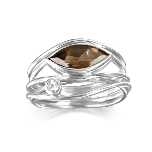 East West Silver Marquise Ring - Smoky Quartz - Q Evon Fine Jewelry