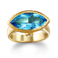 14k Blue Topaz Marquise Cut Ring with White Diamonds - Q Evon Fine Jewelry