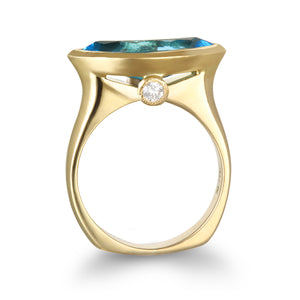 14k Blue Topaz Marquise Cut Ring with White Diamonds
