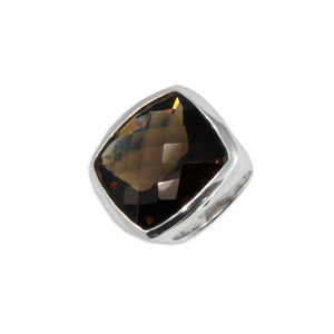 Faceted Smoky Quartz Silver Ring