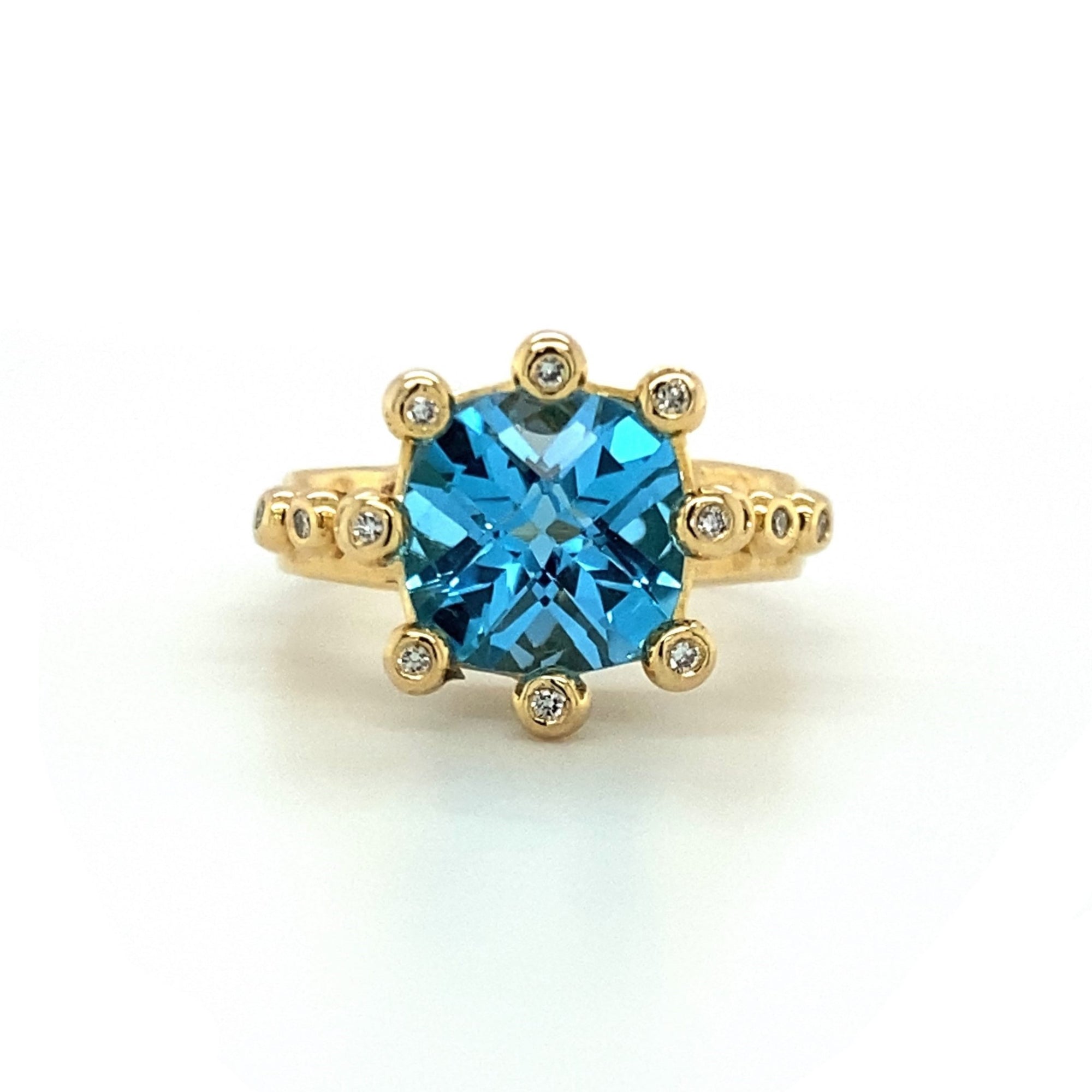 14K Swiss Blue Topaz and Diamond Crown Ring