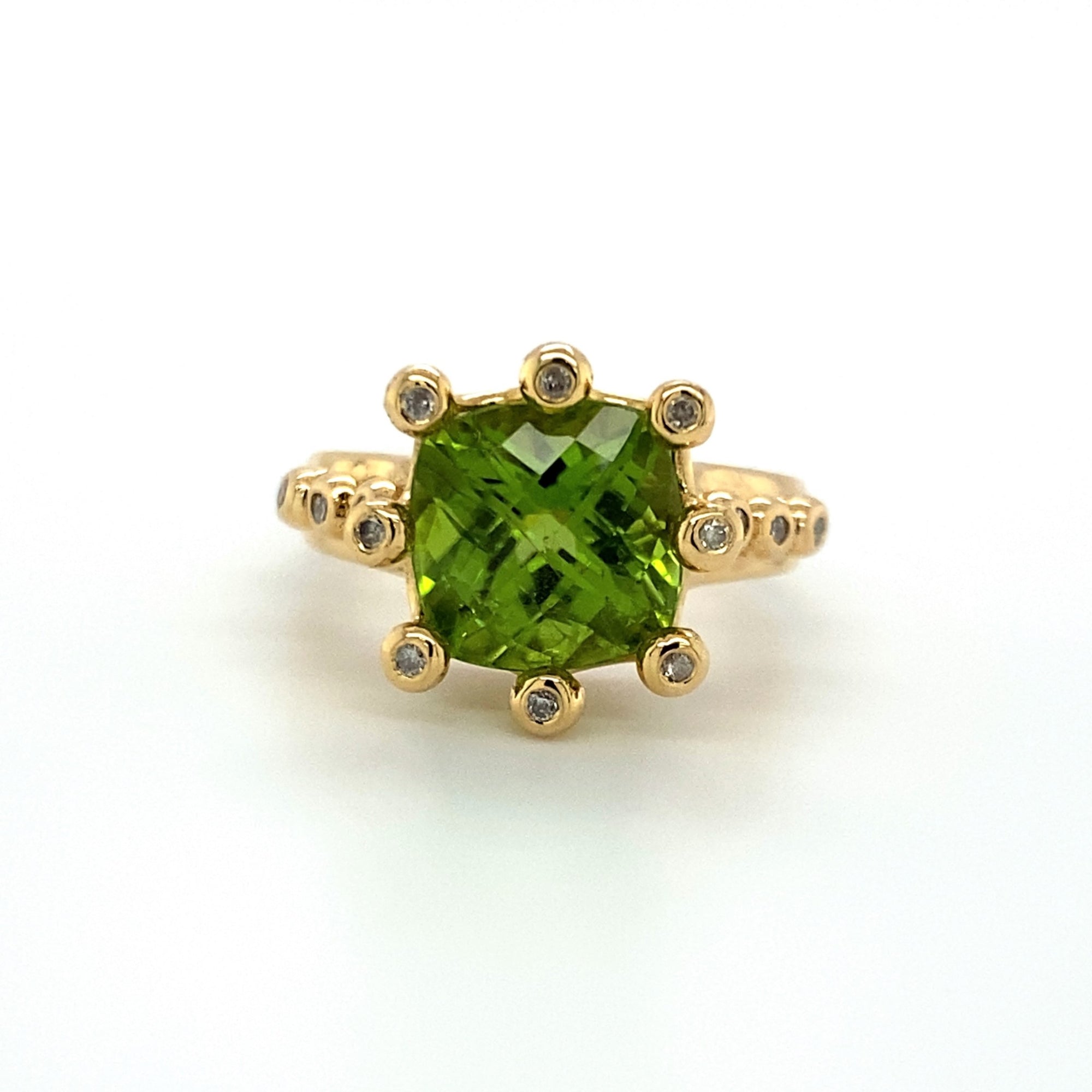 14K Peridot and Diamond Crown Ring