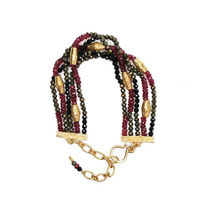 Spinel, Ruby and Gold Multi-Strand Bracelet