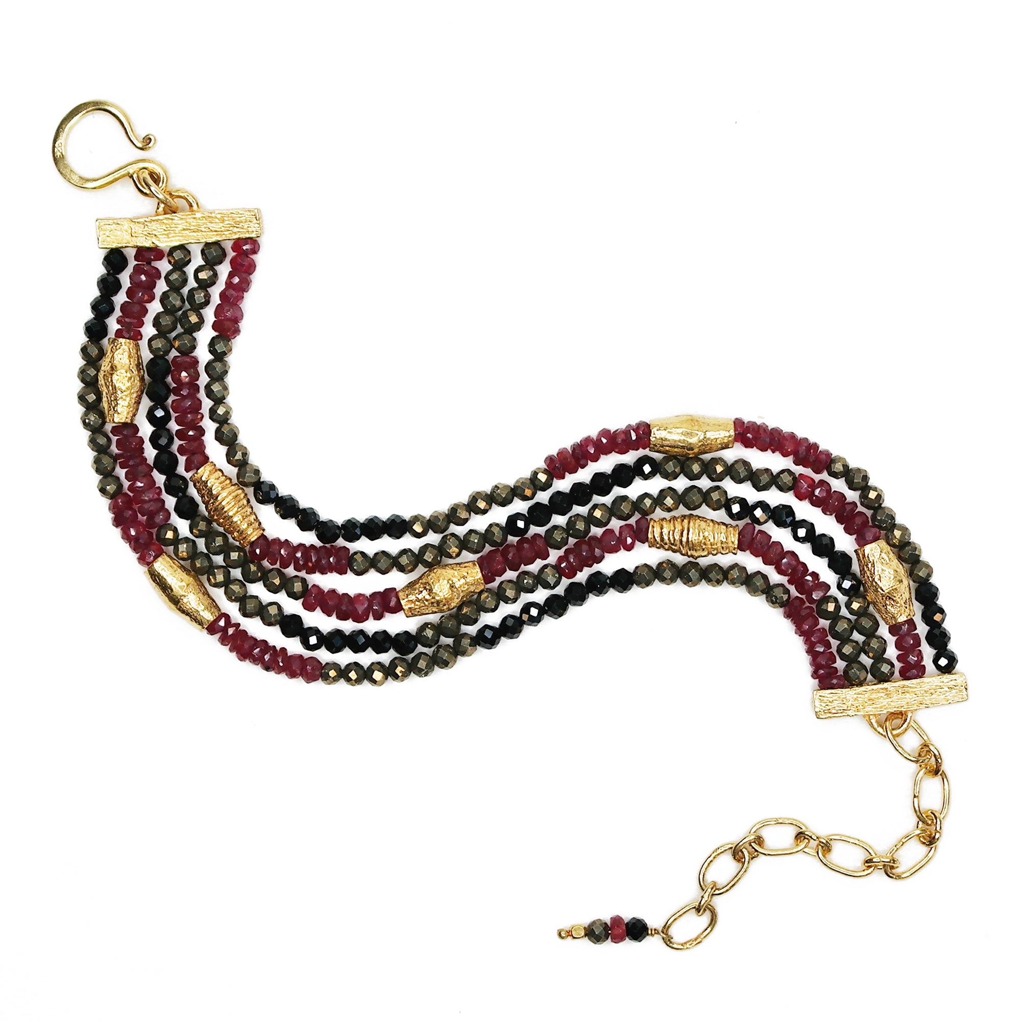 Spinel, Ruby and Gold Multi-Strand Bracelet