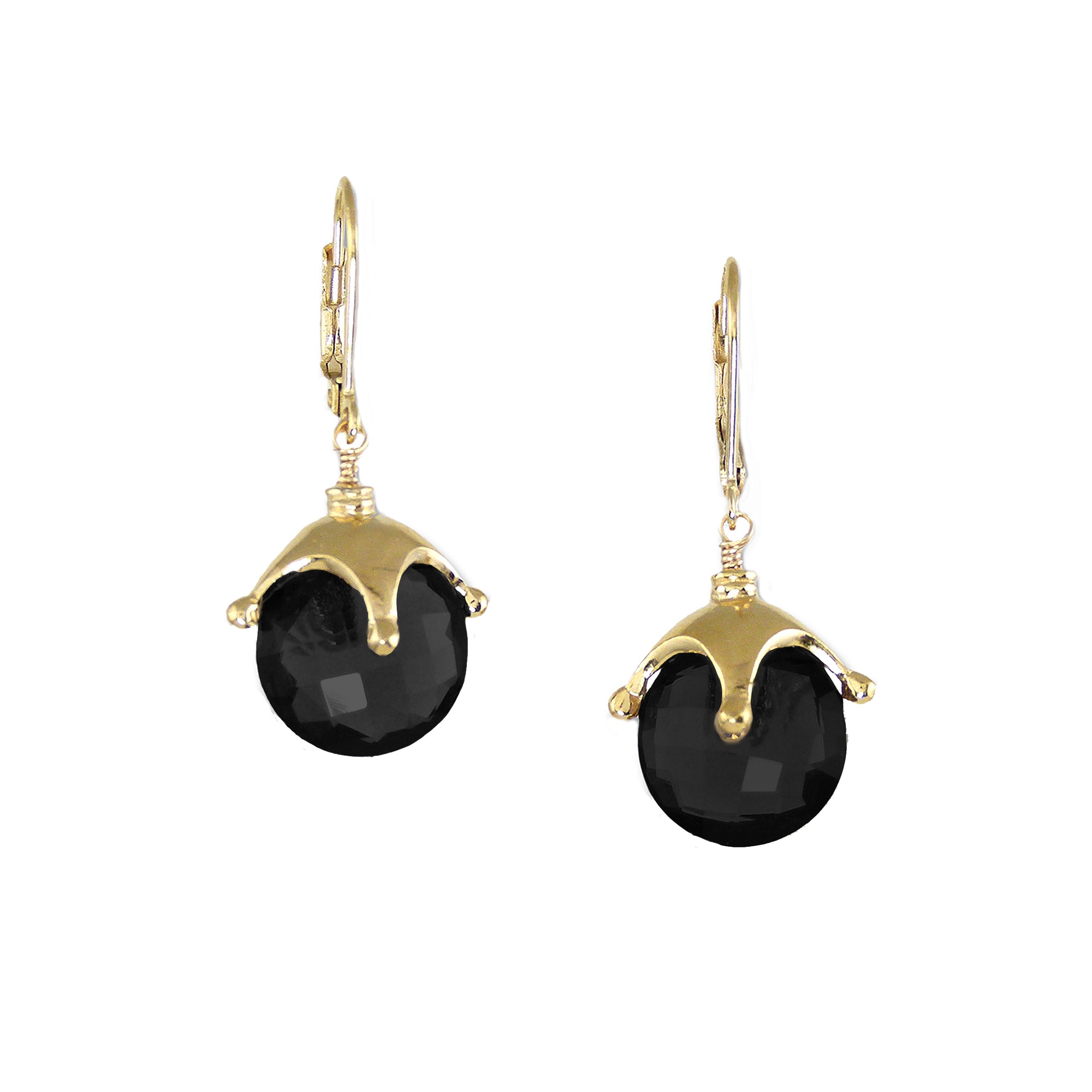 Jester Cap Earrings - Gold, Black Onyx