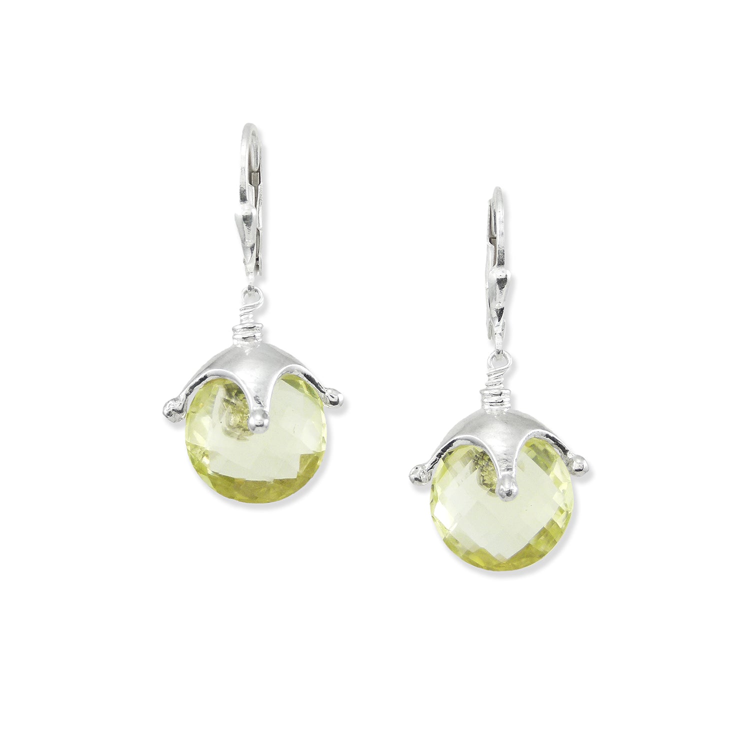 Jester Cap Earrings - Silver, Lemon Quartz