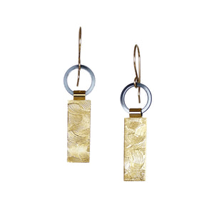 1 Tab Textured Earrings - Oxidized Silver and Gold