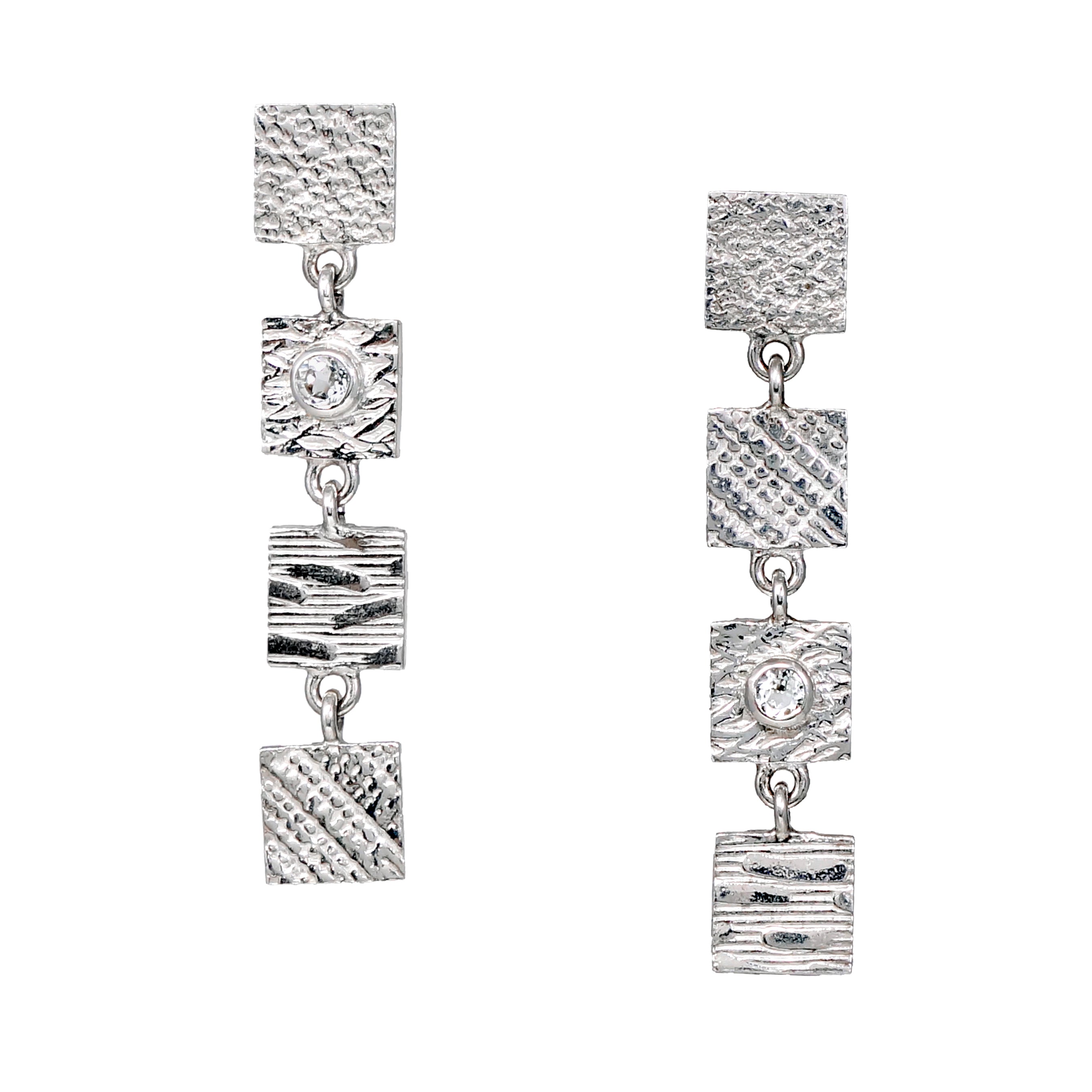 4 Tab Textured Earrings with Diamond