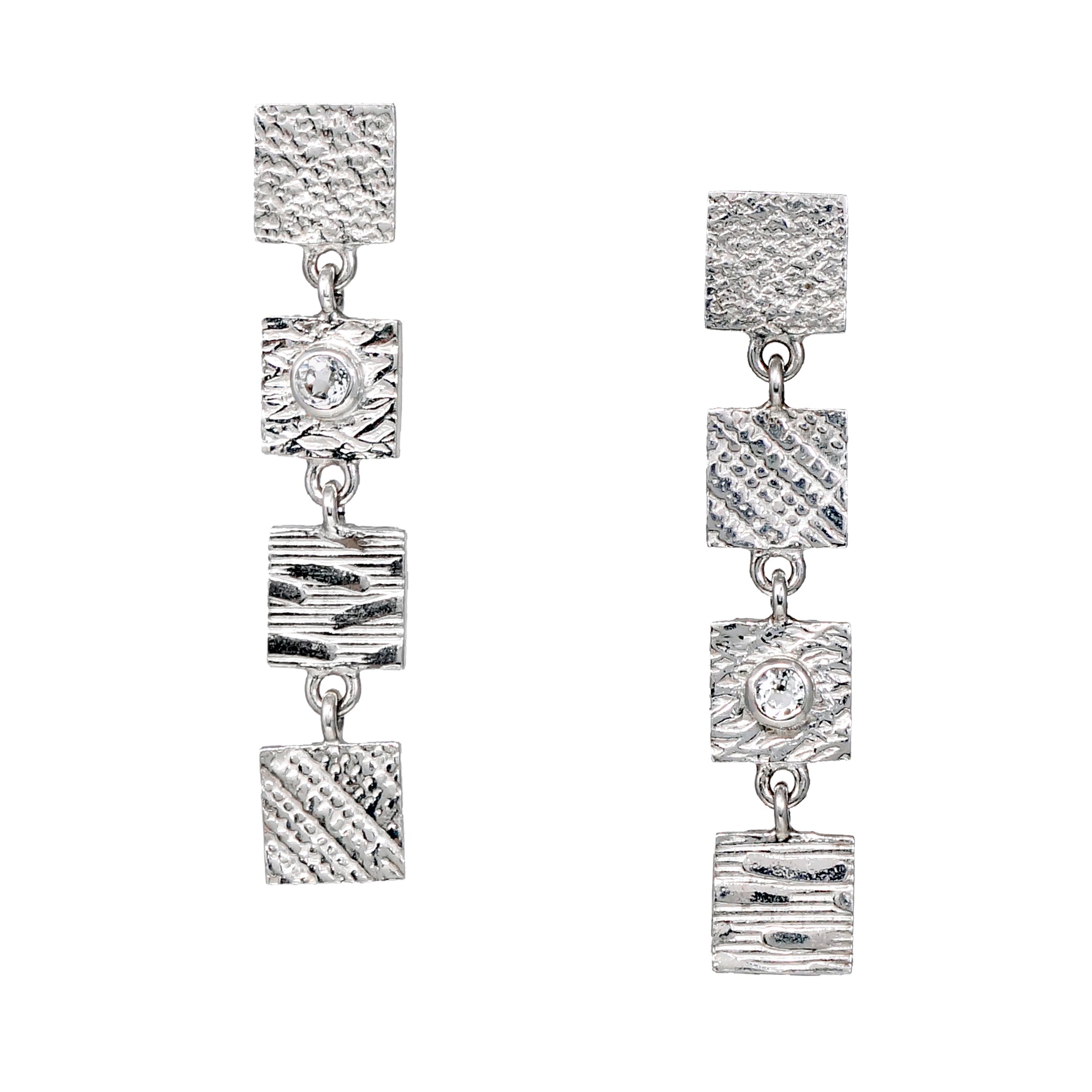 4 Tab Textured Earrings with White Lab Diamond