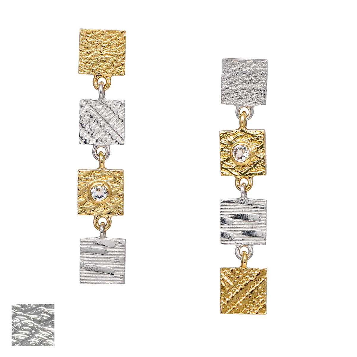 4 Tab Textured Earrings with White Lab Diamond