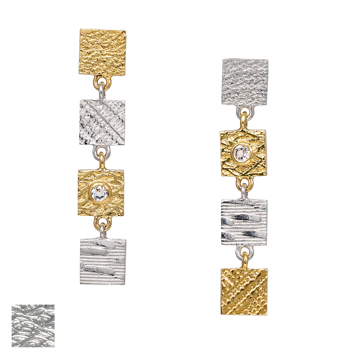 4 Tab Textured Earrings with White Sapphire