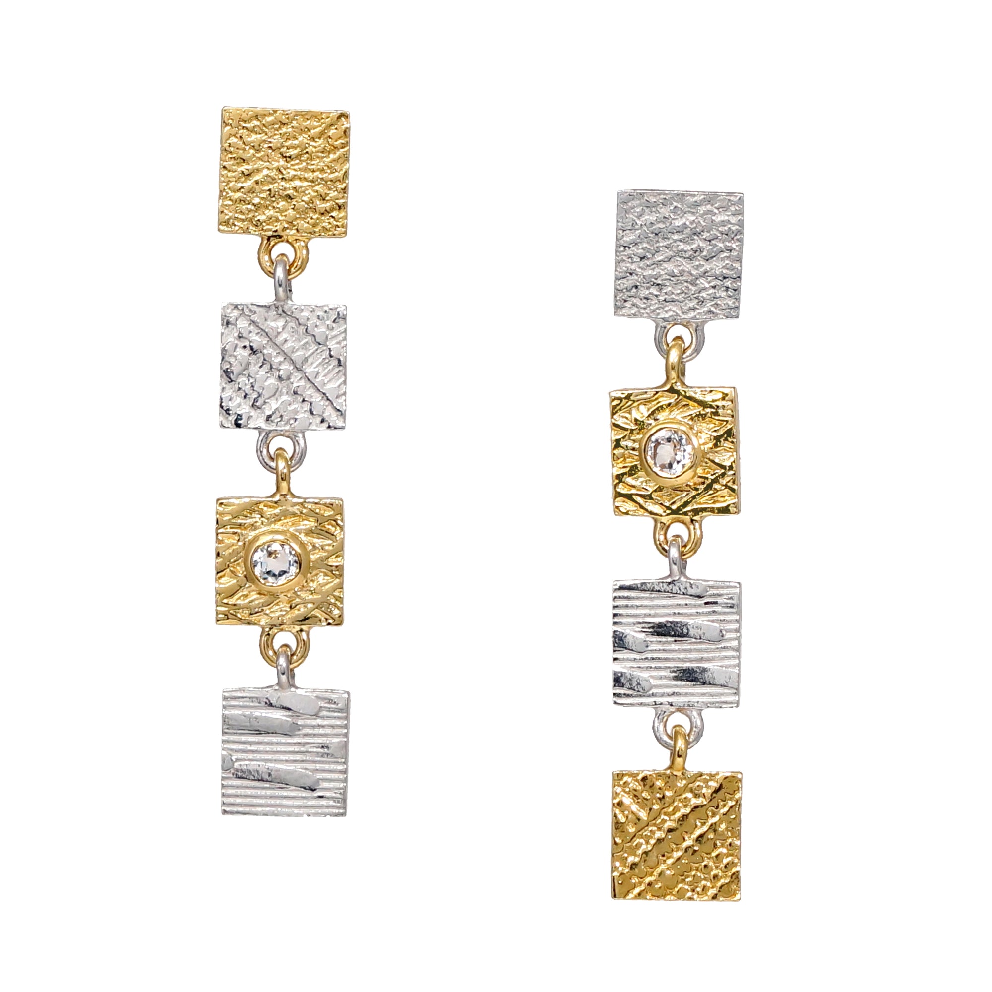 4 Tab Textured Earrings with White Lab Diamond