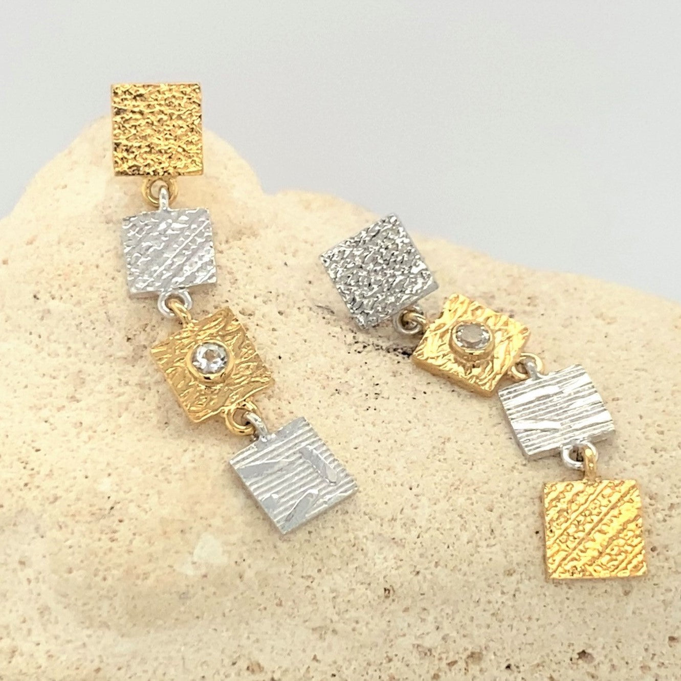 4 Tab Textured Earrings with White Lab Diamond