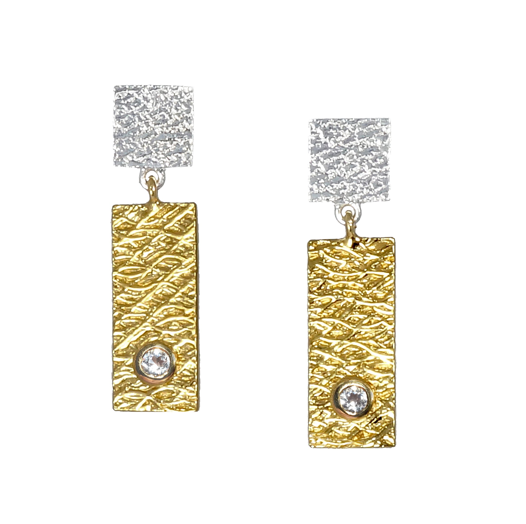 2 Tab Textured Earrings with Diamond