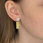 2 Tab Textured Earrings with Diamond