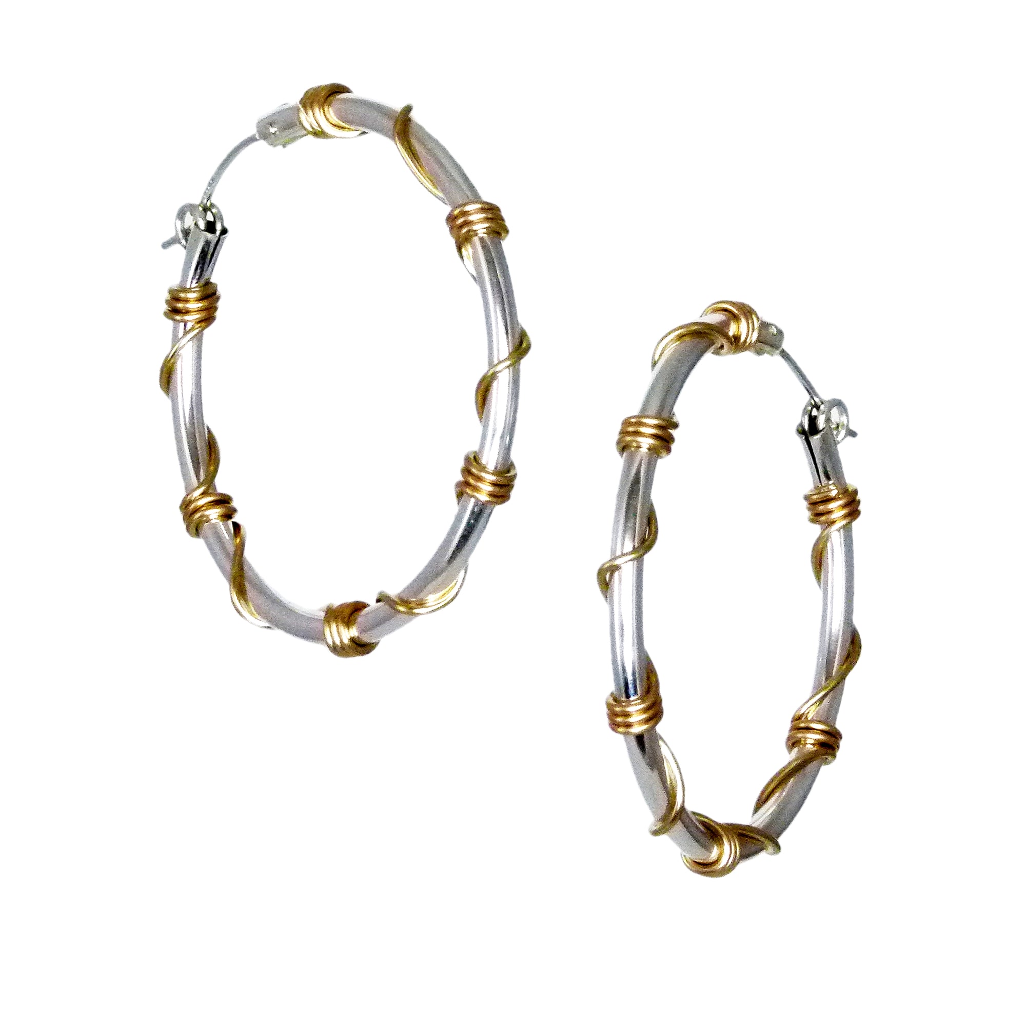 Unique Hoop Earrings - Silver and Gold Wrapped
