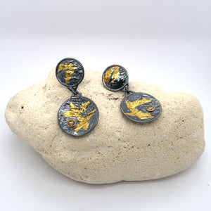 Double Disk Keum-boo Earrings with Champagne Diamond