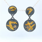 Double Disk Keum-Boo Gold Earrings with Champagne Diamond