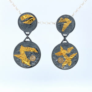 Double Disk Keum-boo Earrings with Champagne Diamond