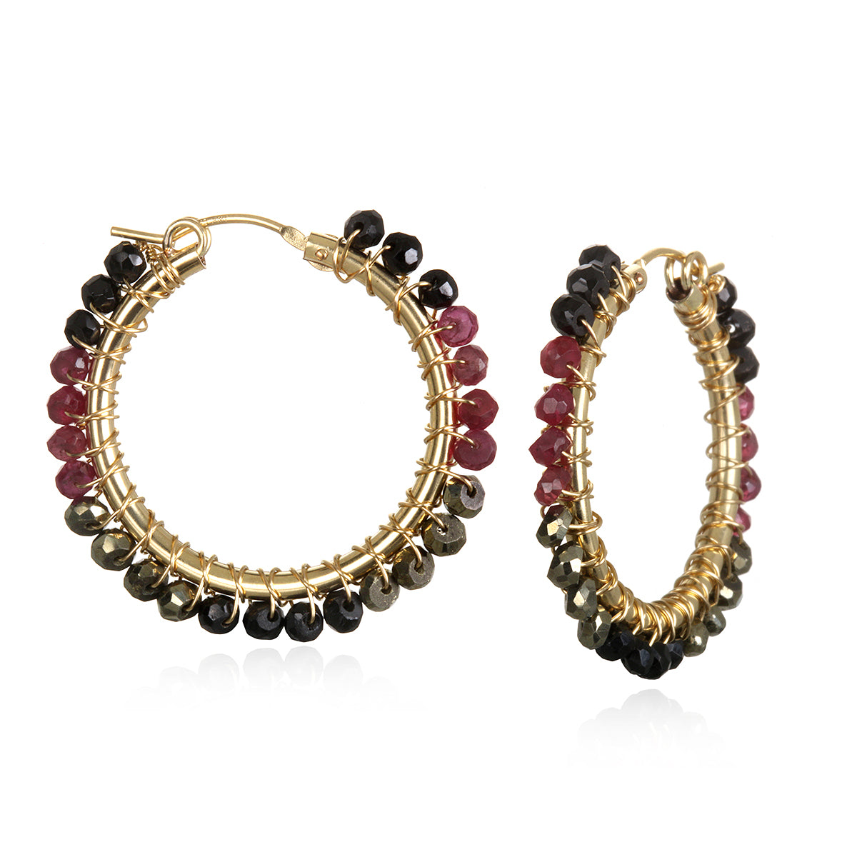 Spinel, Ruby and Gold Hoops