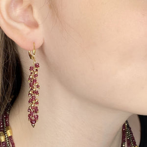 Ruby and Gold Waterfall Dangle Earrings