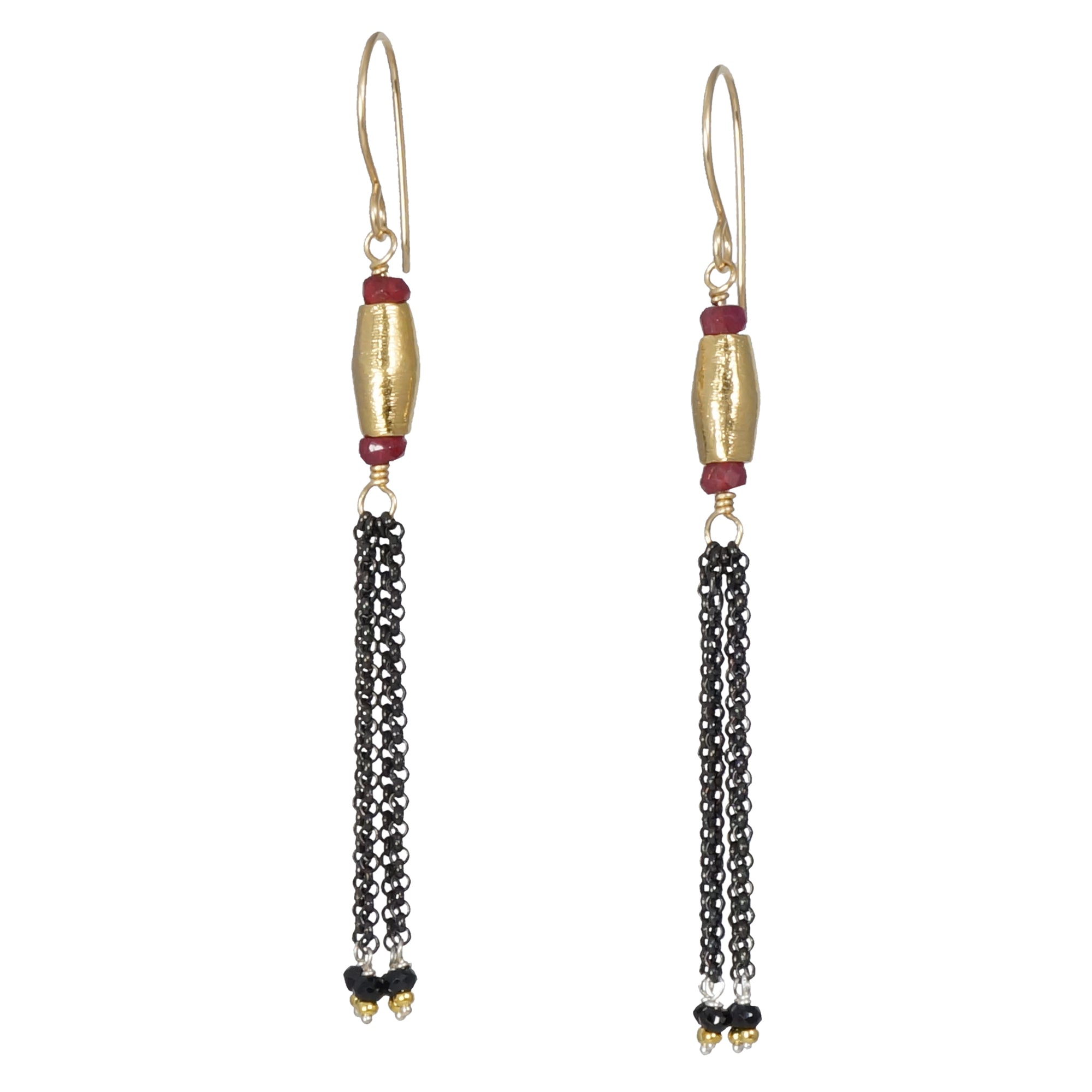 Spinel and Ruby Gold Tassel Earrings