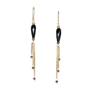 Black Spinel and Gold Tassel Earrings
