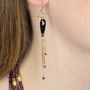Black Spinel and Gold Tassel Earrings