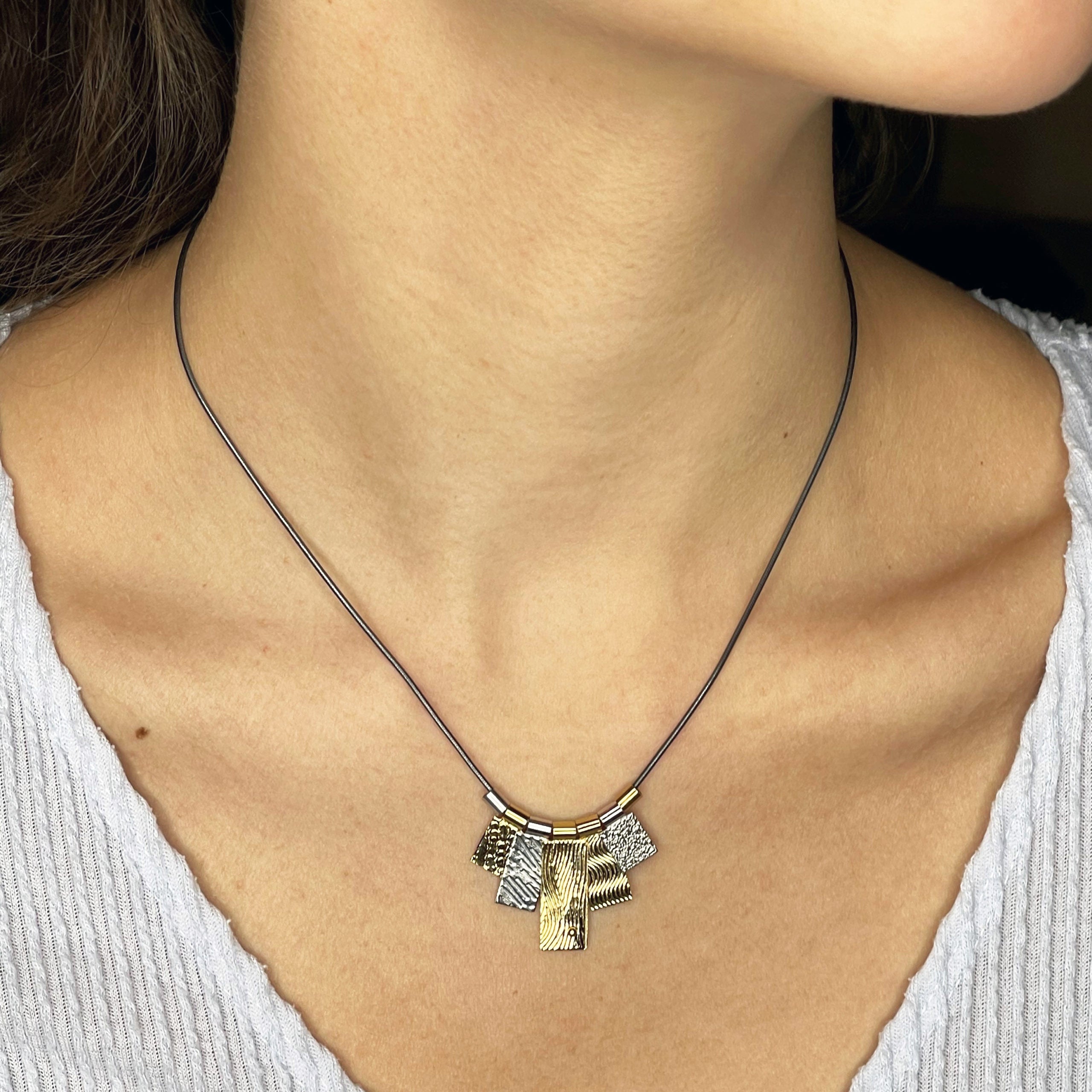 5 Tab Sterling Silver or Mixed Metal Necklace