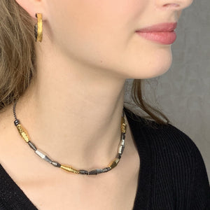 Black, Gold and Silver Handmade Bead Necklace