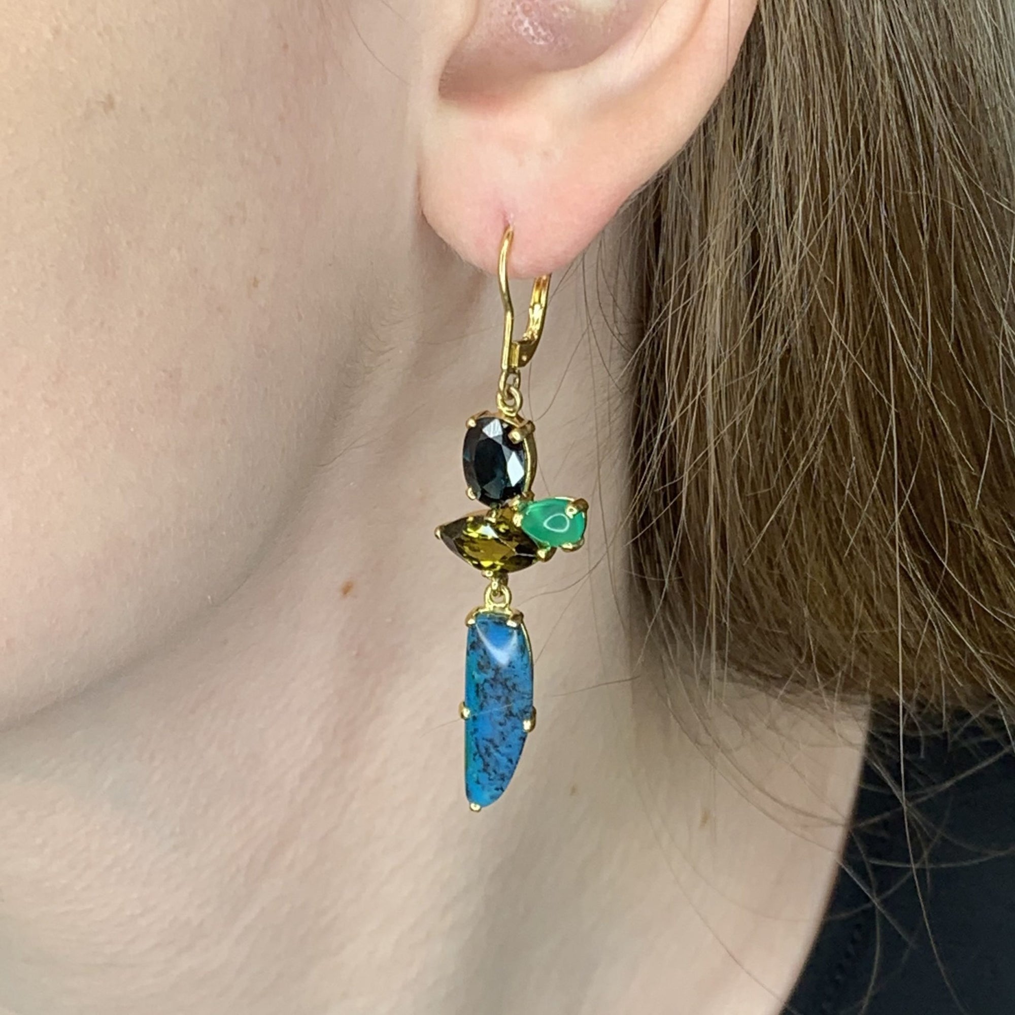 14k Gold Chrysocolla / Gem Silica & Mixed Stone Earrings