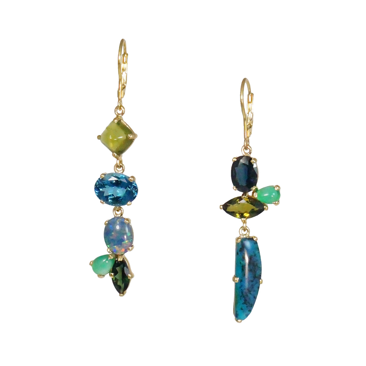 14k Gold Chrysocolla / Gem Silica &amp; Mixed Stone Earrings