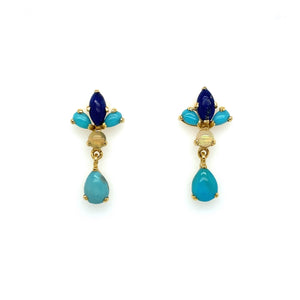 14K Gold Sleeping Beauty Turquoise, Lapis and Opal Post Earrings